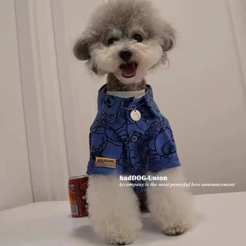 Pet Dog Clothes Klein Blue Shirts for Dogs Clothing Cat Small Bear Print Cute Thin Spring Summer Fashion Boy Pet Products 2023