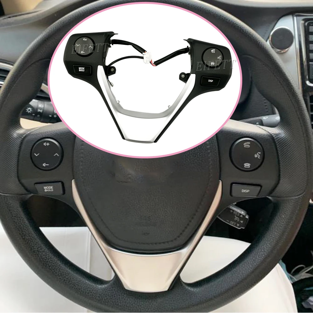 

84250-02560 Buttons Bluetooth Phone Steering Wheel Audio Control Button With Silver Frame For TOYOTA Corolla RAV4 2014 2015-2018