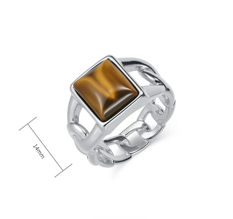 Kubanische Kette Tigerauge Stein Geometrische Ringe Titan Stahl Männlich Weiblich Personalisierte Hip Hop Mode Ring Schmuck – Detail 1