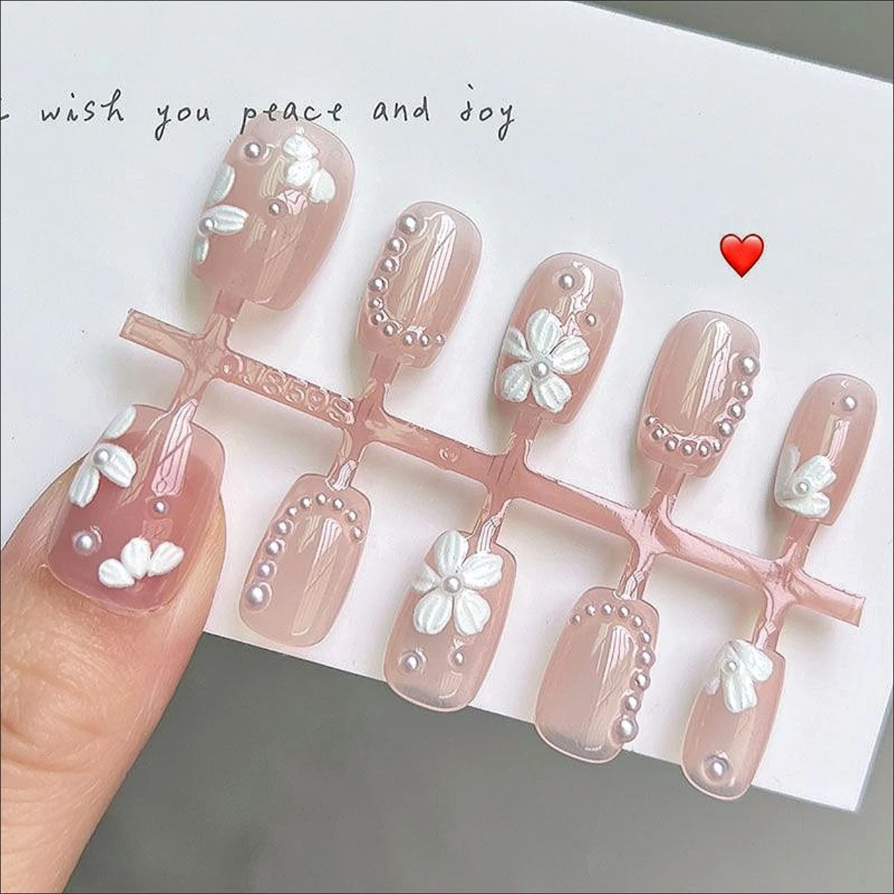 10 pièces mignon fleur perle réglage rose faux ongles légers et faciles à coller faux ongles pour la décoration d'ongle à faire soi-même
