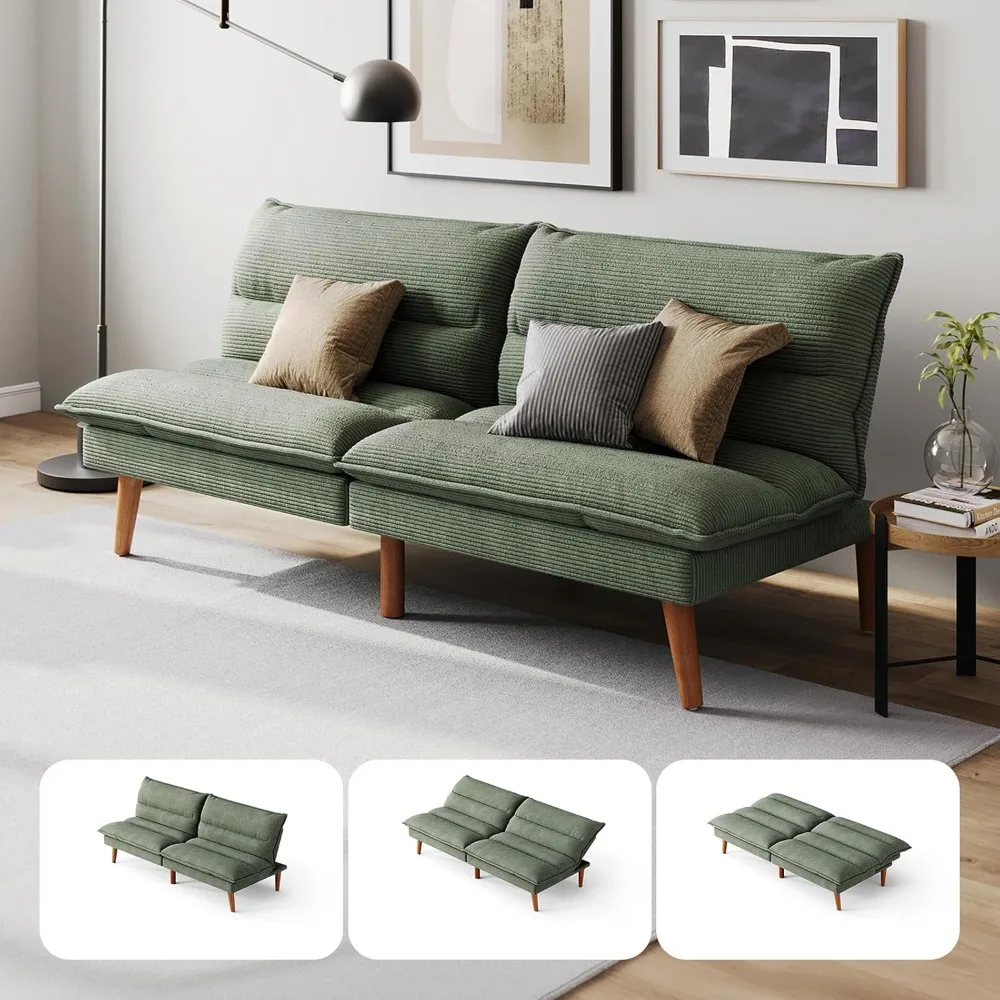 

Sofa Bed - Convertible Corduroy Futon Couch Bed With Adjustable Backrest, Modern Small Loveseat Sleeper Sofa