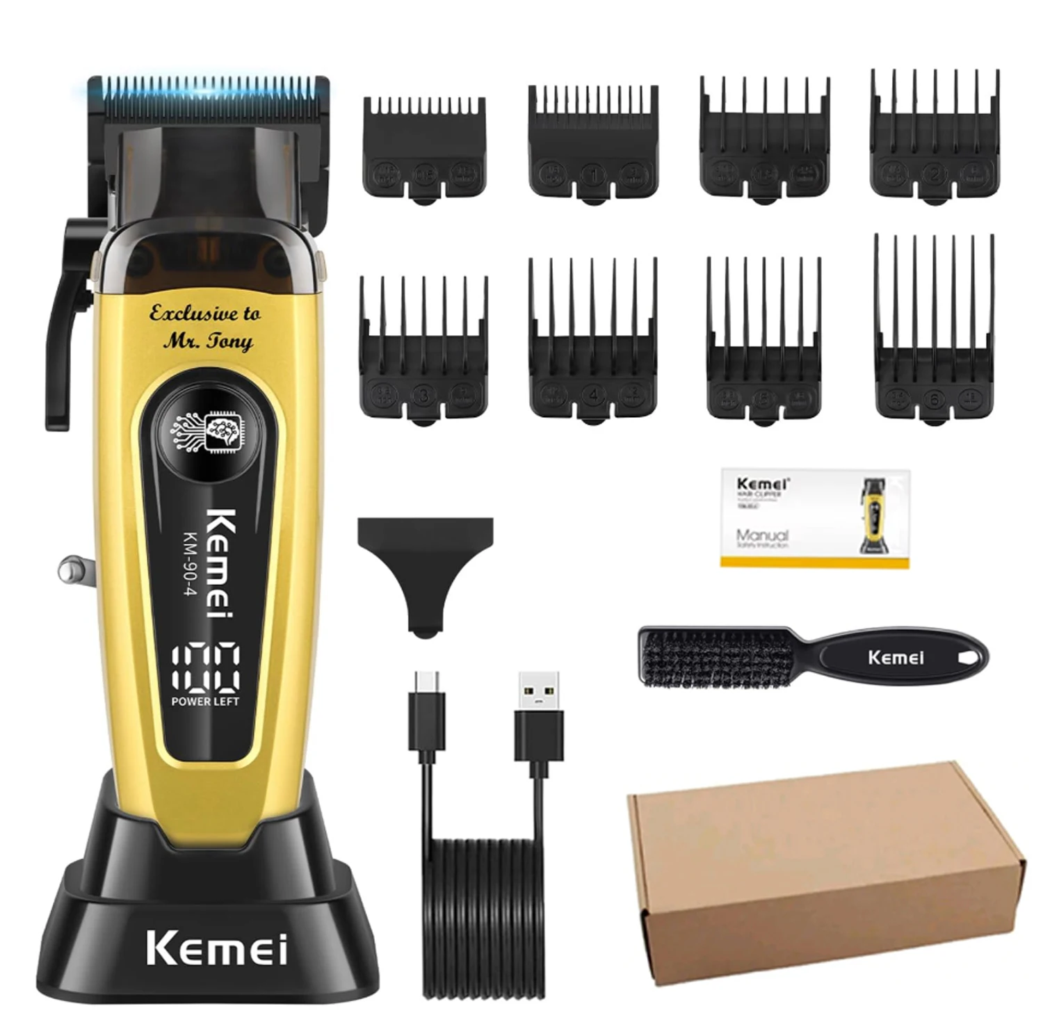 KEMEI Haartrimmer voor heren, draadloze professionele tondeuse, baardtrimmer, kappersverzorgingsset, haarknipmachine, 11.501 RPM,