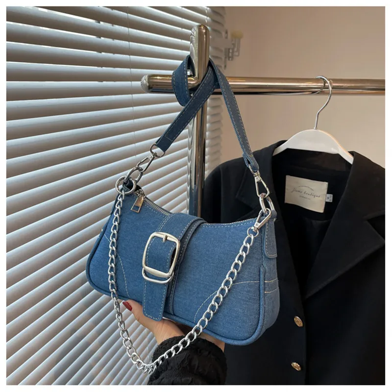 Female High Quality Luxury Designer Ladies Handbag Cowboy Casual Shoulder Underarm Bag New Fashion Small Square Bag for Women