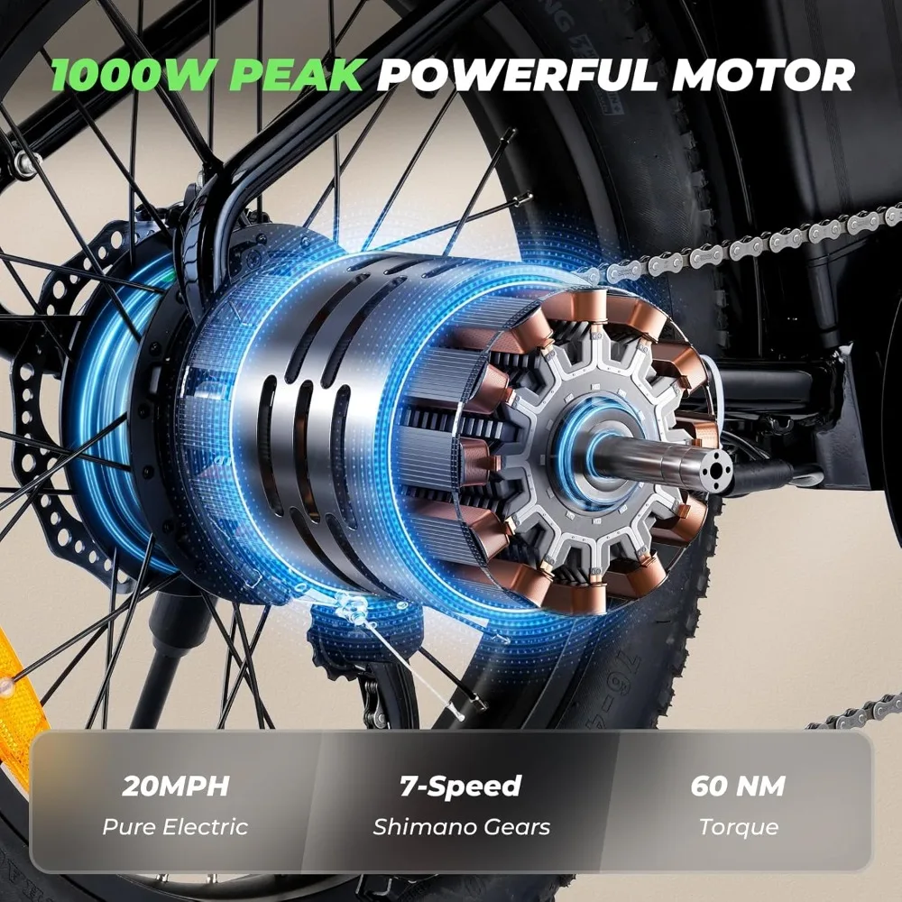 دراجة كهربائية U7 للبالغين، دراجة كهربائية بقدرة 20 ميل في الساعة بقوة 1000 وات، دراجة كهربائية للبالغين، نطاق 55 ميل، 48 فولت 10.4 أمبير في الساعة - تخفيضات كبيرة