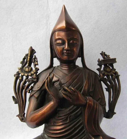 21cm Tibet Buddhism Temple Classical Copper Red Bronze Tsong-kha-pa Buddha Statue