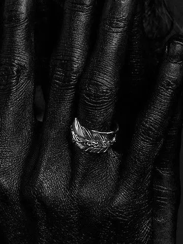 

Retro Feathers Ring 925 Silver Unisex Personality Ring Open Finger Ring Fashionable Unique Design for Daily Wear