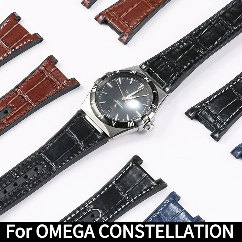 Crocodile-patterned genuine leather watch strap silicone Man for Original OMEGA CONSTELLATION 41mm 131 Cowhide watchband Rubber