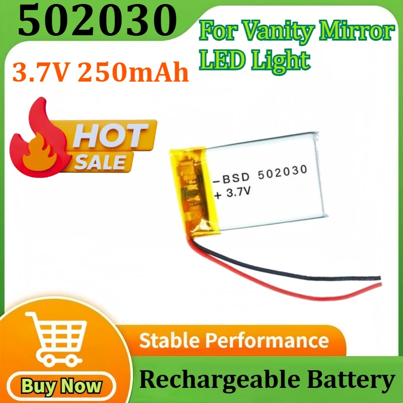 

10PCS 3.7V 250mAh 502030 Polymer Lithium Lipo Rechargeable Battery for Vanity Mirror LED Light CE FCC Quality Certification