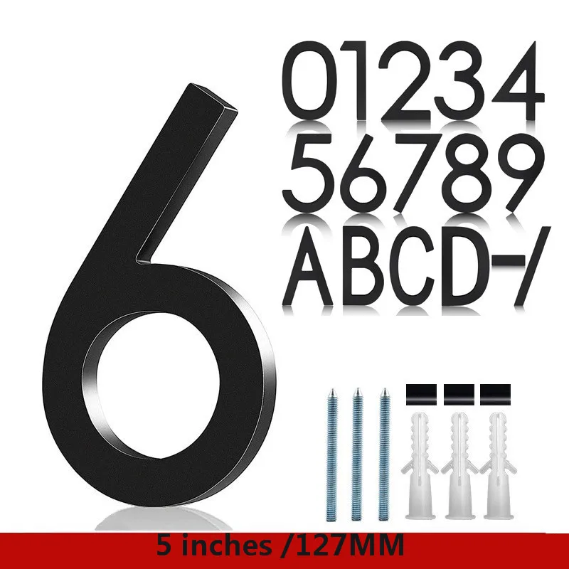 5-inch 3 Colors acrylic semi-perforated digital letter gold, silver matte black courtyard entrance house number customization