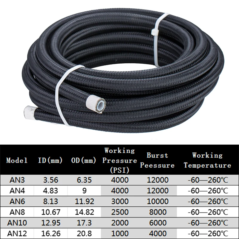 Aço inoxidável trançado PTFE Racing Brake Mangueira, Tubo de linha do refrigerador do óleo combustível, Adaptador de encaixe final giratório, AN8 8AN Nylon, E85, 1-6m