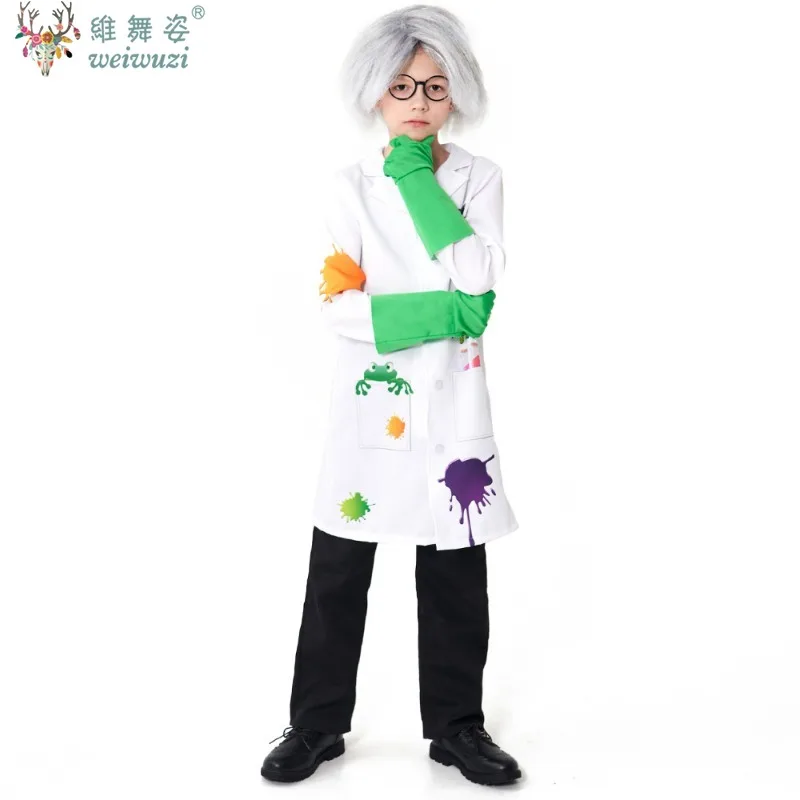 Disfraz de Cosplay para el Día de los niños, disfraz de científico loco Raving para niños y niñas, traje de bata de laboratorio, disfraz de fiesta de Carnaval y Halloween
