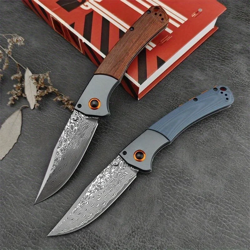 Folding BM 15080 Knives Pocket Damascus Blade Wood Handle Self-defense Survival Hunting EDC Camping Fishing Knives Gifts Tools