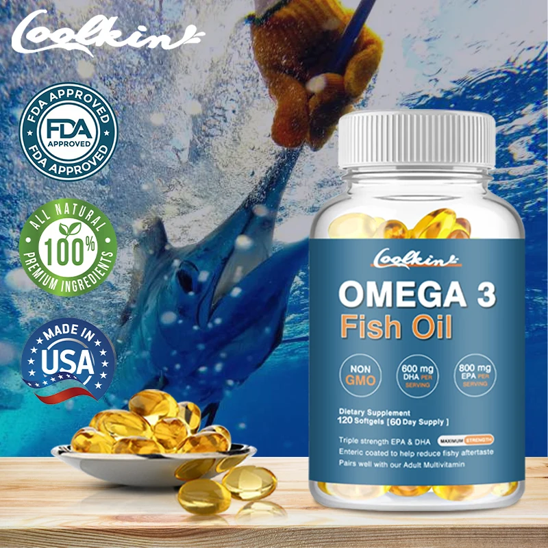 Suplemento de aceite de pescado Omega 3 con ácido graso esencial, combinación de EPA y DHA, cápsulas de aceite de pescado salvaje de Triple resistencia