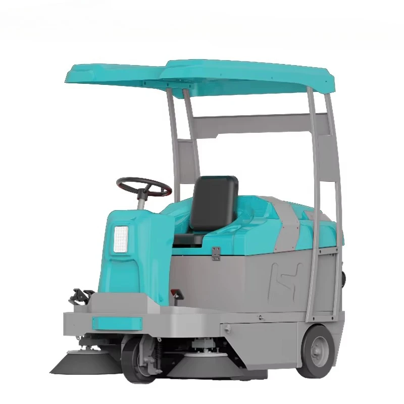 Large Battery-Powered Ride-On Floor Sweeper High High Coverage 1550mm Cleaning Width 100L Water Tank Warehouses Parks