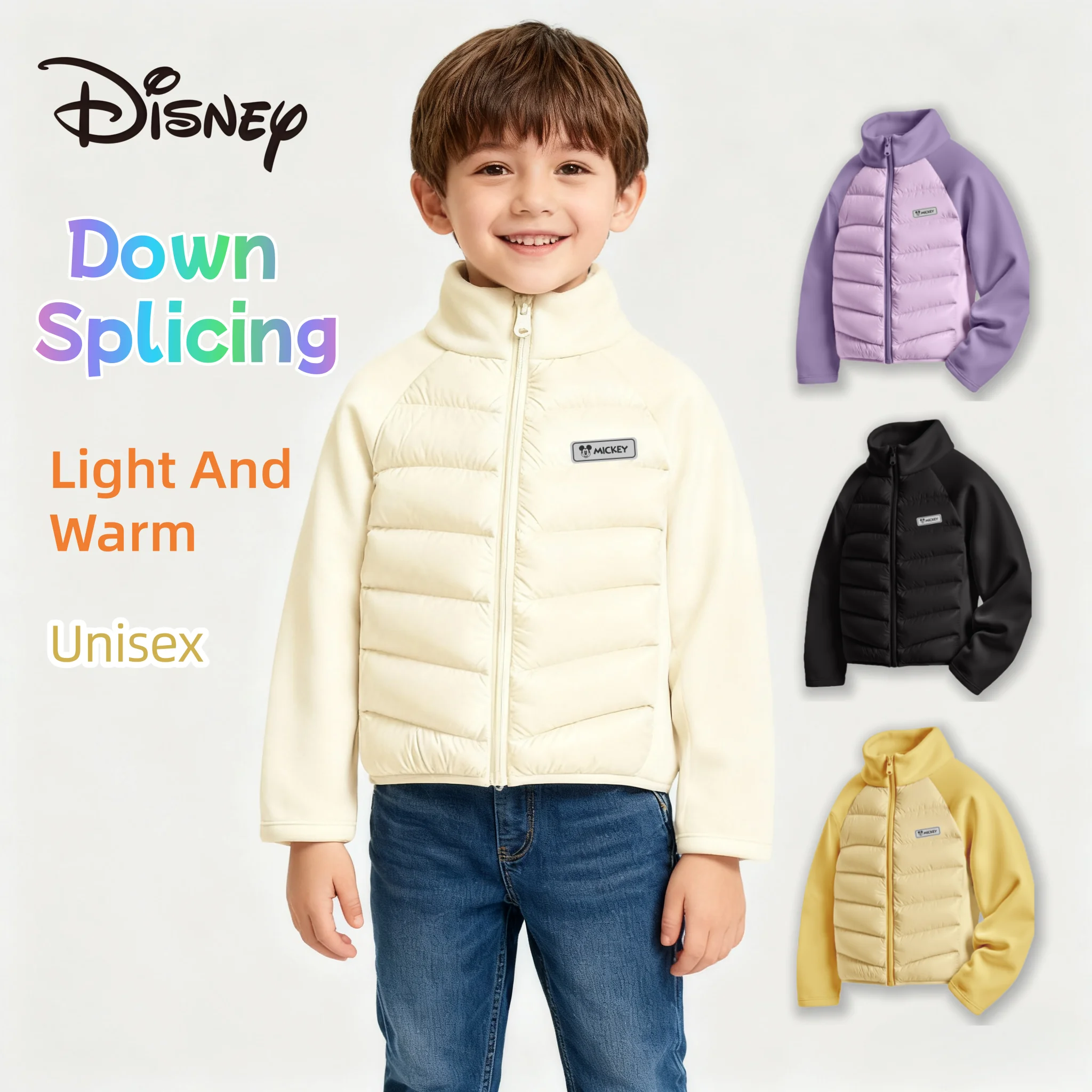

Disney Kids Warm-keeping Down Jacket Mickey Print Children Autumn Winter Cold-resistant Down Coat Lightweight Breathable Jacket
