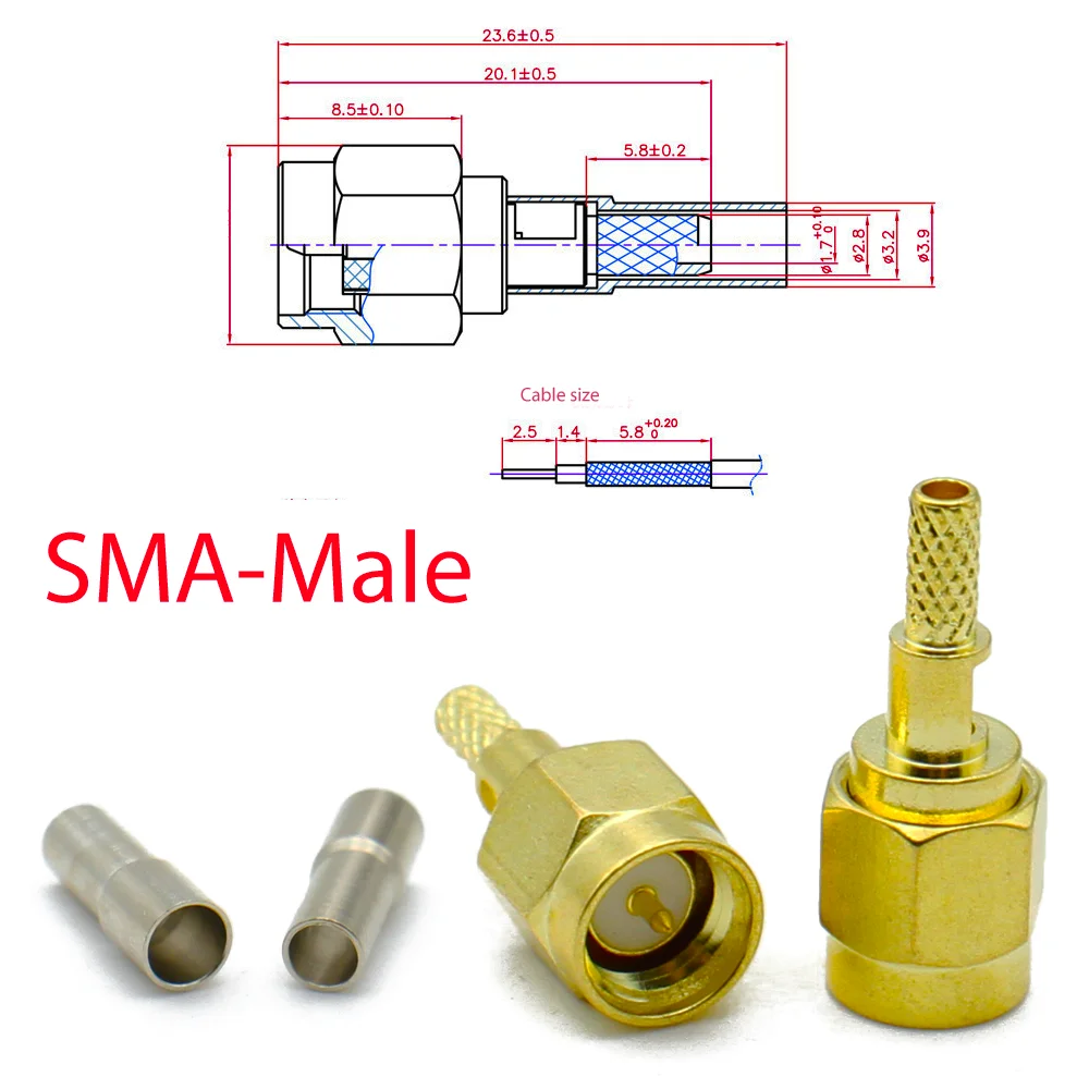 2/10/20PCS  SMA Male Plug Open Sunroof Connector SMA Female Jack Nut RF Coaxial Crimp cable for for RG174 RG316 LMR100 Cable