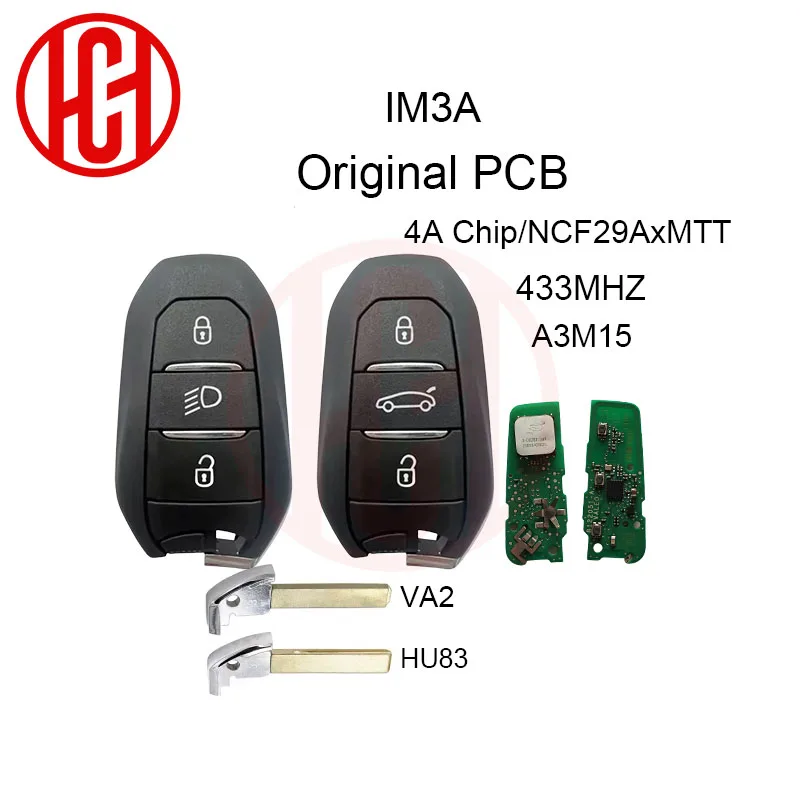 Original PCB IM3A NCF29A 4A A3M15 Chip 433MHz Car Remote Key For Peugeot Citroen Opel JEEP DS Keyless Go 3 Buttons