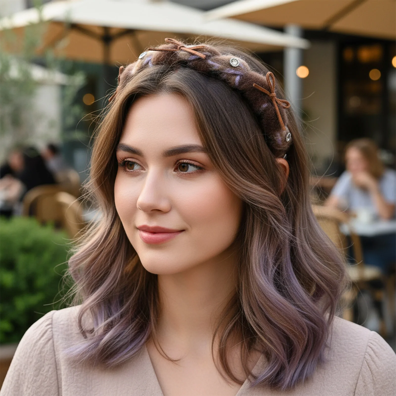 Korean Style Plush Hair Hoop With Combs Rhinestone Bow Hairband Daily Party Casual Tiaras Retro Wedding Bridal Hair Accessories