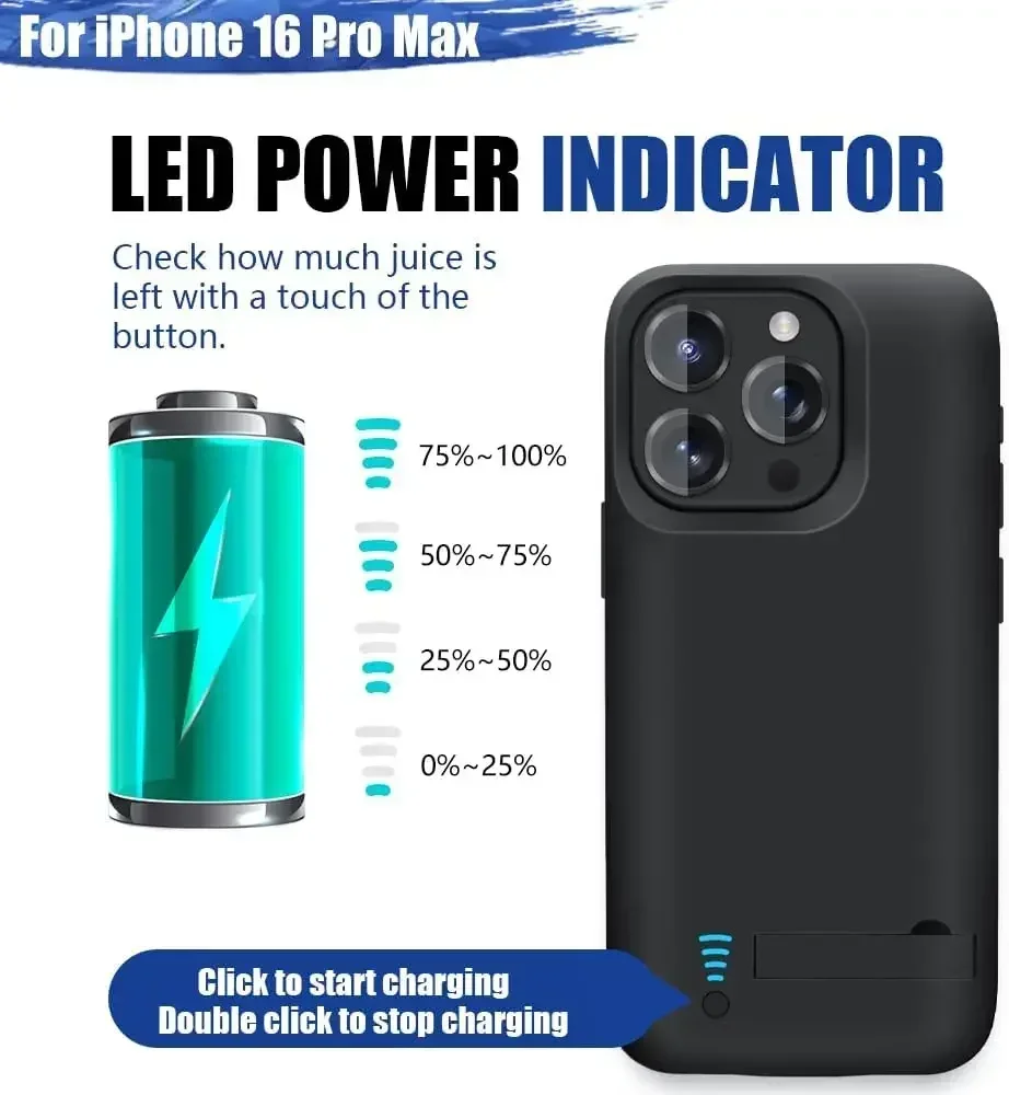 

Powerbank 10000 мАч для IPhone 16 Pro Max 16 Plus, чехол для зарядки аккумулятора, портативный внешний аккумулятор для IPhone 16 Power Cases
