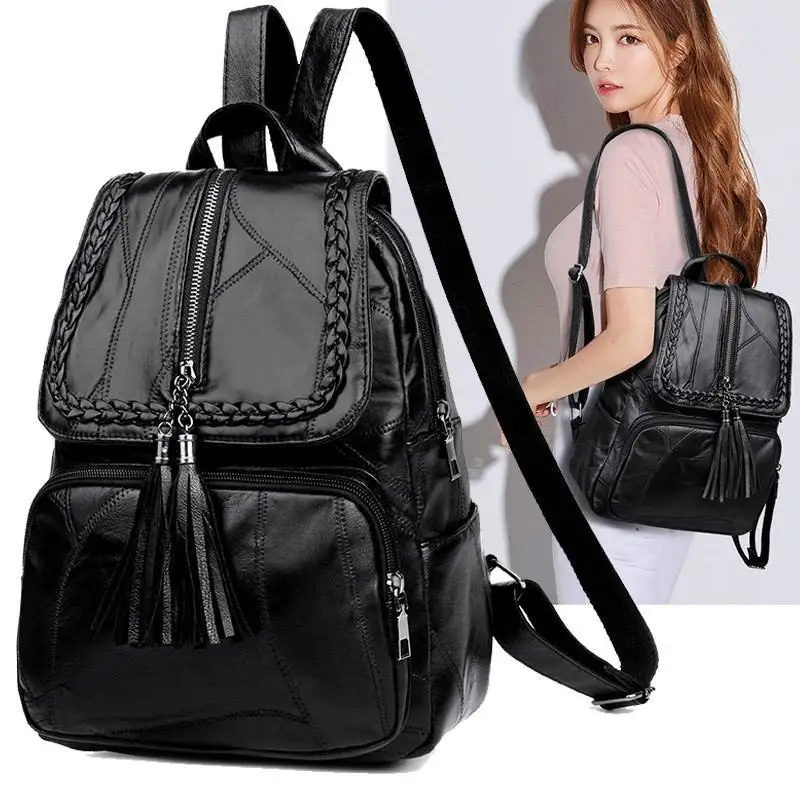 Women's Zip Backpack Travel Soft PU Leather Backpack Bag Shoulder Bag Student Bag Travel Casual Bag