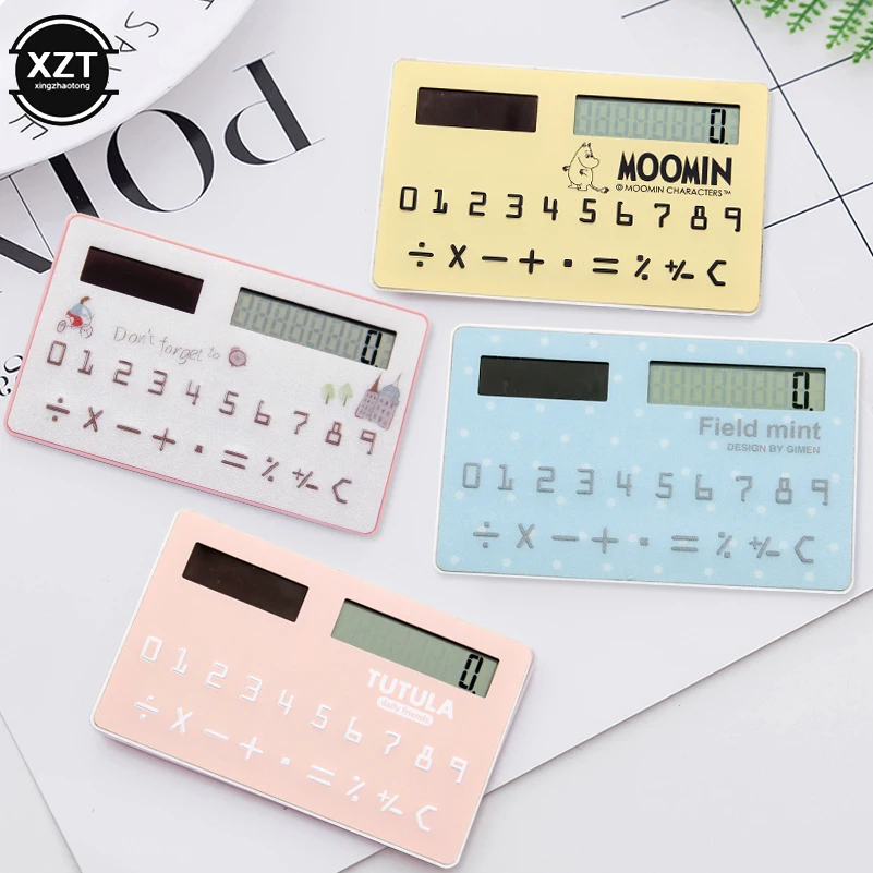 Mini Solar Calculator Cartoon Animal Fruits Fashion Ultra Thin Card Sized 8-Digit Stationery Supplies Children Random Shipment