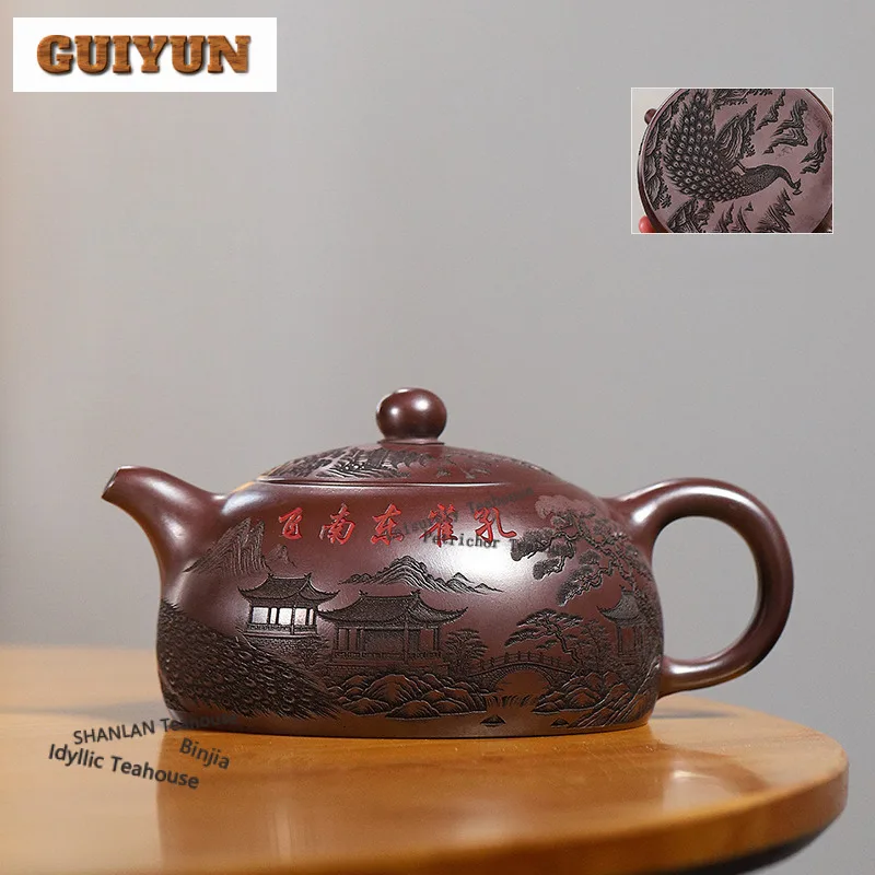 

500ml Retro Yixing Purple Clay Teapots Handmade Half Moon Pot Raw Ore Stone Red Mud Kettle With Filter Zisha Tea Set Collection