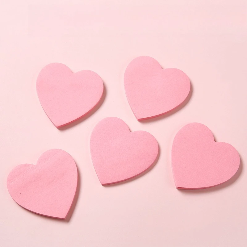 Bloco de notas material escolar luz rosa em forma de coração amor notas pegajosas manuscritas comentários positivos adesivos convenientes atacado