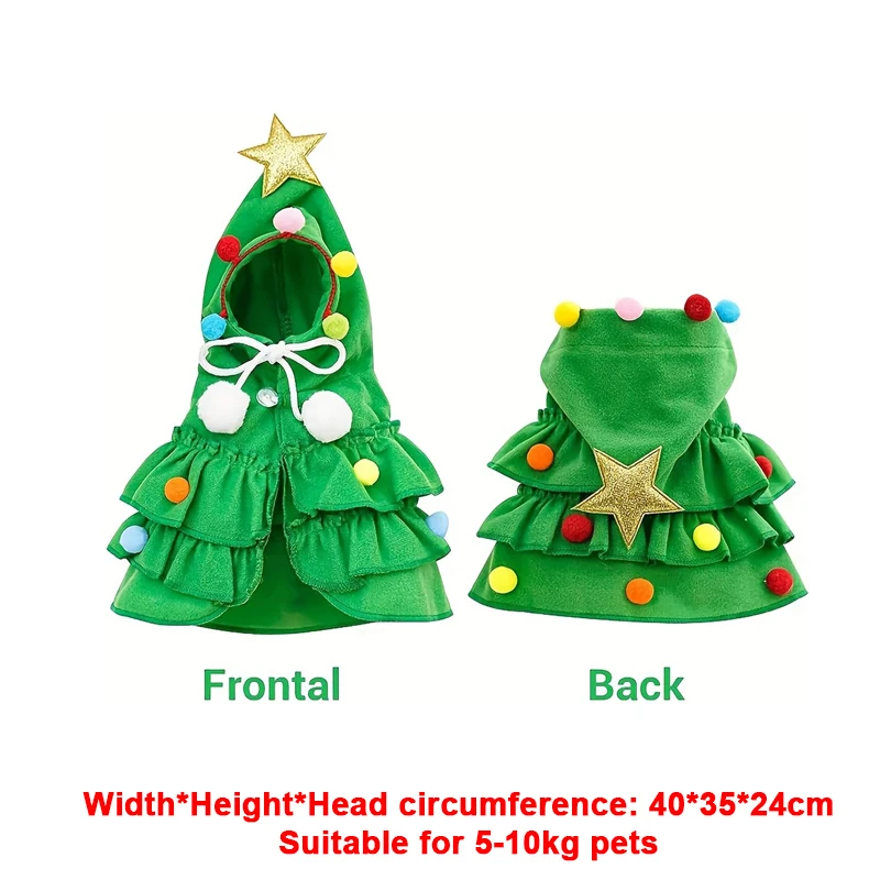 Dog Christmas Outfit Elf Costume Cat Cloak Puppy Clothes Kitten Cape Xmas Tree Costumes for Small Dogs Cats Pet Santa Gifts