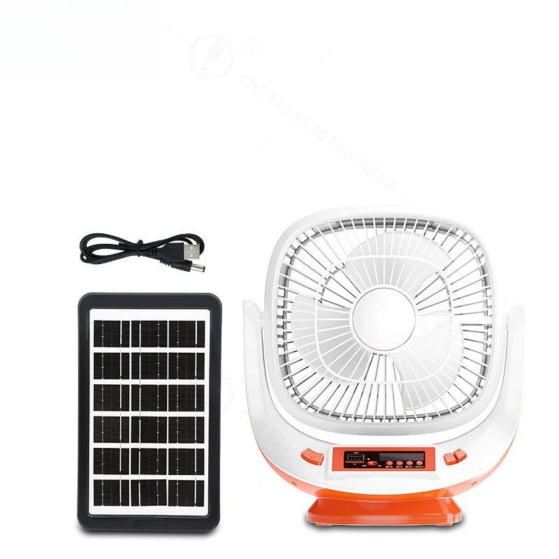 Multifunctional Solar Desk Fan USB Rechargeable With Energy Saving Lamp Built-in Speaker Outdoor Mini Cooling Appliance