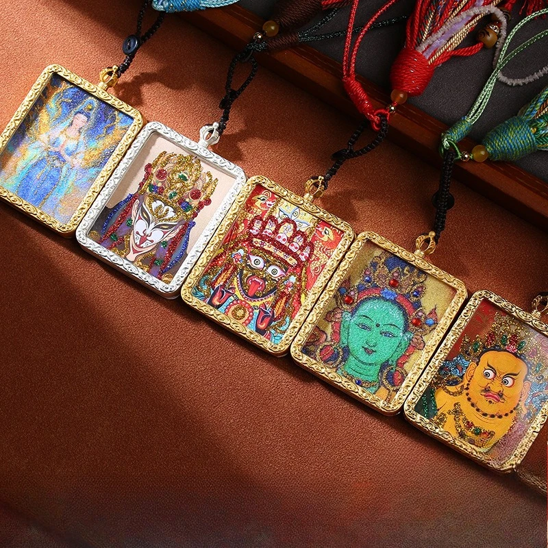 Tibetan Thangka Pendant with Multi colored Braided Rope, Handmade Handheld Ornament, Tangka Pendant Accessories