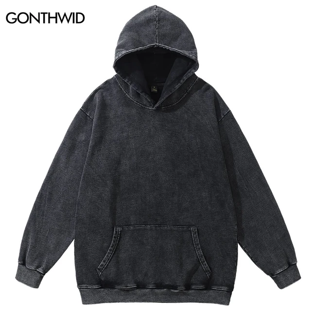 Vintage Blank Hoodie Streetwear Hip Hop Solid Color Washed Hooded Sweatshirt 2023 Men Harajuku Fashion Cotton Oversized Pullover Hoodies Sweatshirts AliExpress