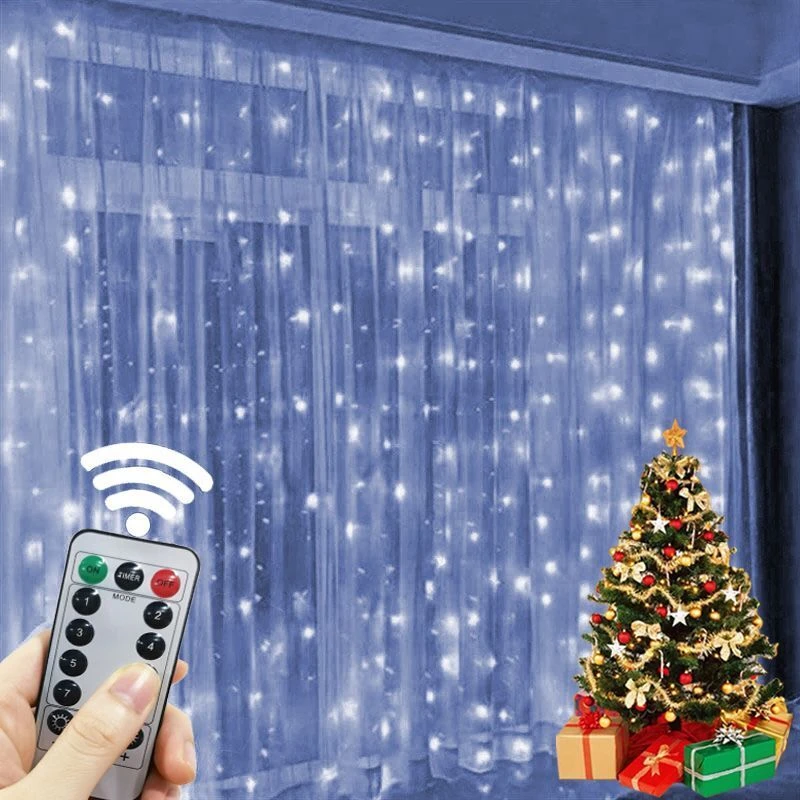 Cortina de luces USB, guirnalda de luces para árbol de Navidad, decoración para dormitorio y hogar, 8 modos