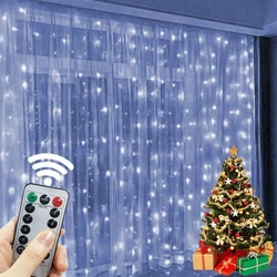 Cortina de luces USB, guirnalda de luces para árbol de Navidad, decoración para dormitorio y hogar, 8 modos