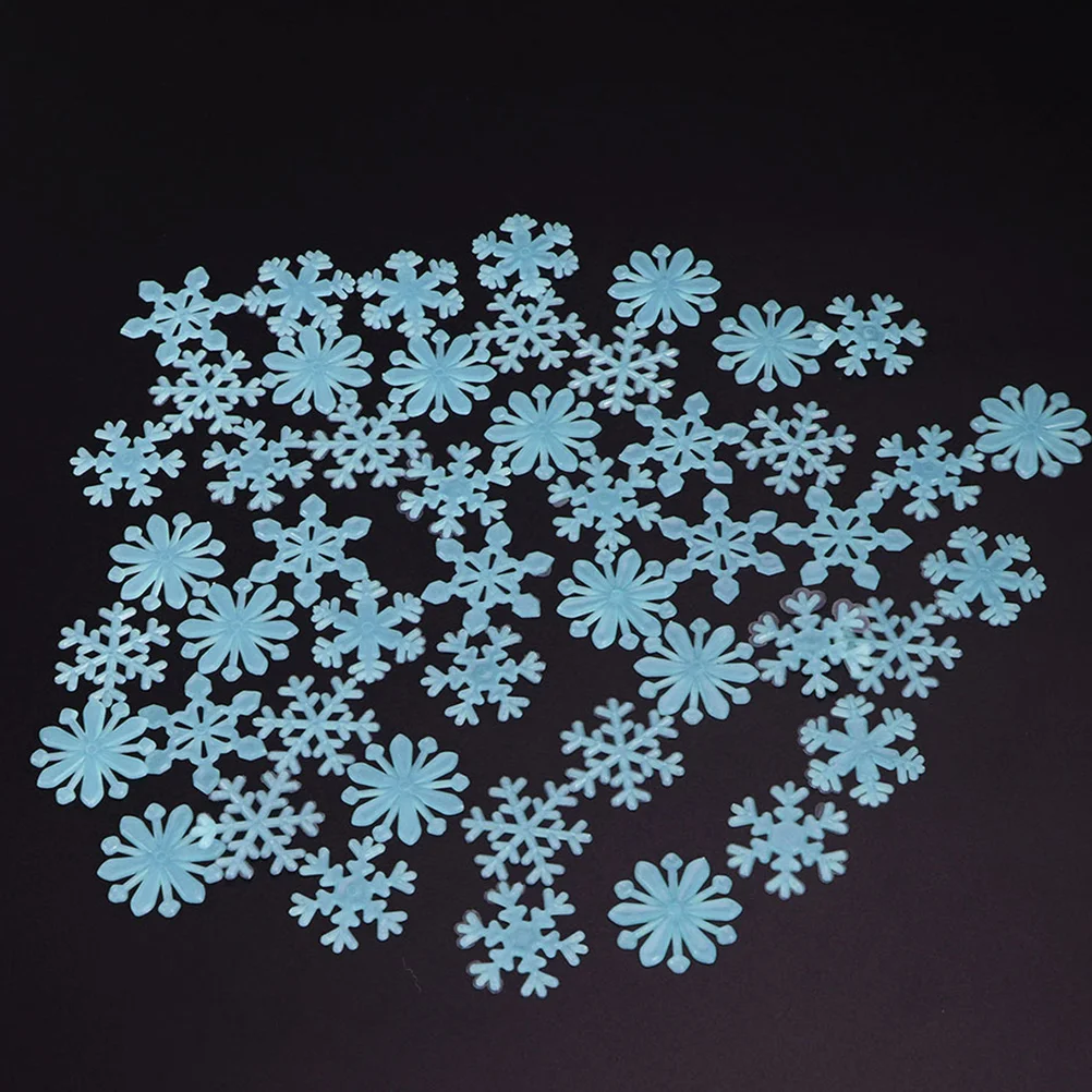 300Pcs Luminous Snowflake Wall Sticker Glow in The Dark Christmas Holiday Decor for Windows Doors Mirrors Cabinets Tile
