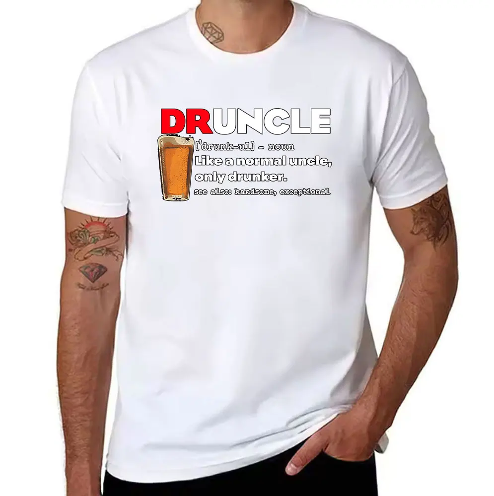 Men's Cotton T-Shirt Druncle Definition Print Funny Uncle Tee for Beer Lovers Casual Short Sleeve Top