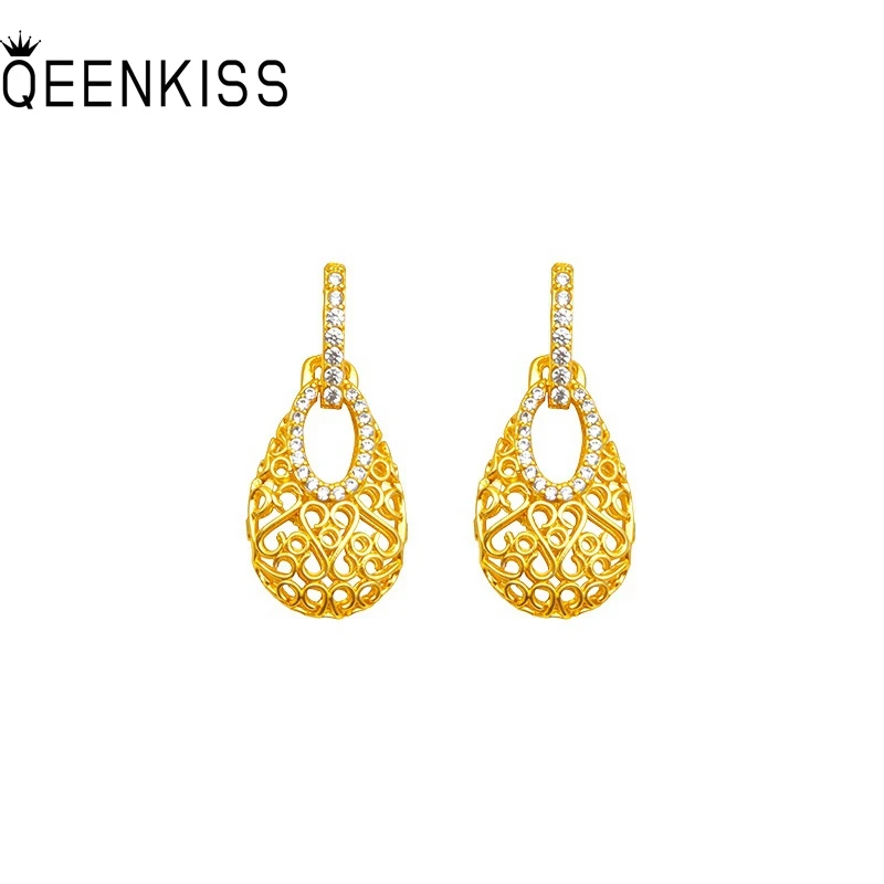 

QEENKISS 24KT Gold Vintage Water Drop Drop Earrings For Women Wedding Party Birthday Christmas Bride Mother Ladies Gifts EG5536