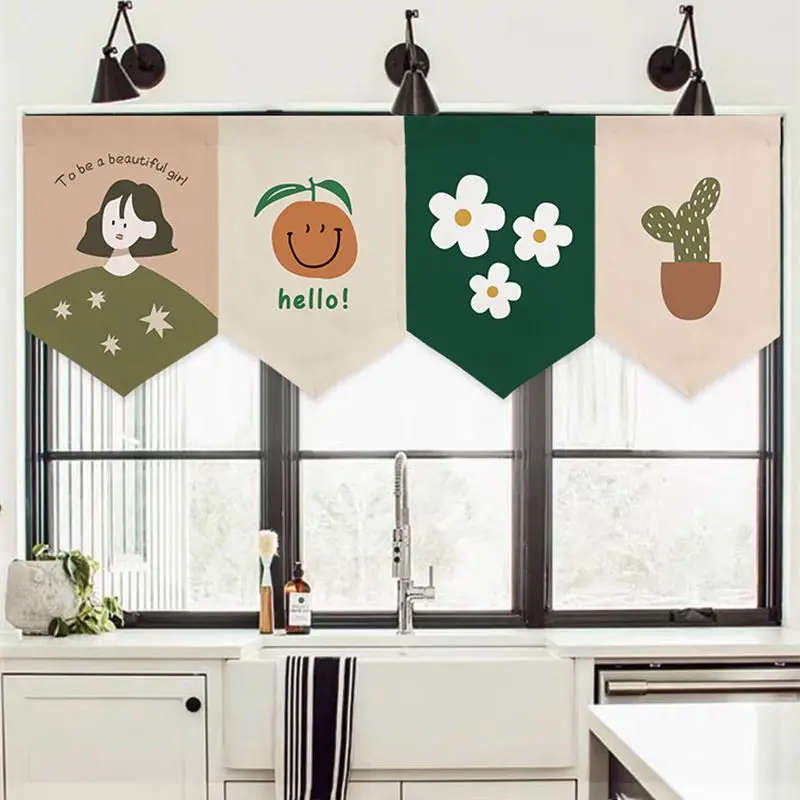 VIKAMA Cute Cartoon Banner 4 Pcs Rabbit Cherry Avocado Cactus Bunting Flag for Kids Room Nursery Bedroom Home Wall Decor