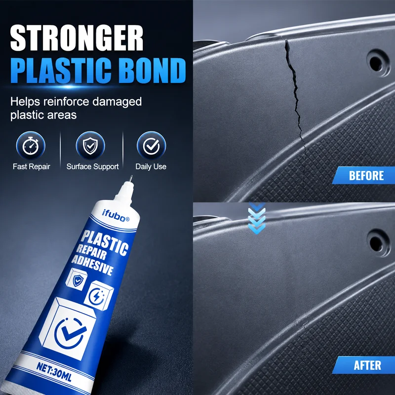 Ifubo Plastic Repair Adhesive 30ML Fast Cure Strong Bond For Car Bumper Dashboard Trim Crack Broken Plastic DIY Garage Glue
