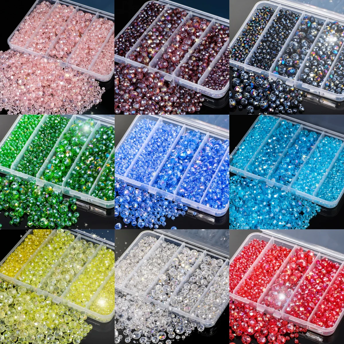 5 Grids Rondelle Crystal Kit Box 3 4 6 8 10mm Handmade Loose Beads for Crafts DIY Jewelry Making Necklace Bracelet Accessories