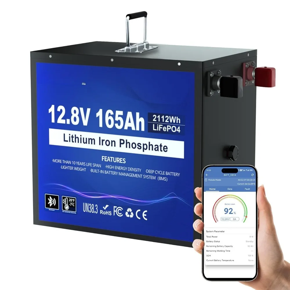 

Литиевая батарея LiFePO4 12В 165Ач, с Bluetooth и защитой от низких температур, безопасный металлический корпус, 12В литиевая батарея, до [указать максимальное напряжение], на заказ