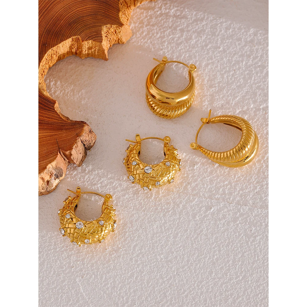 Yhpup 316 Stainless Steel Chunky Waterproof  Hoop Earrings Fashion Golden Charm Temperament Geometric Thick серьги Jewelry Women