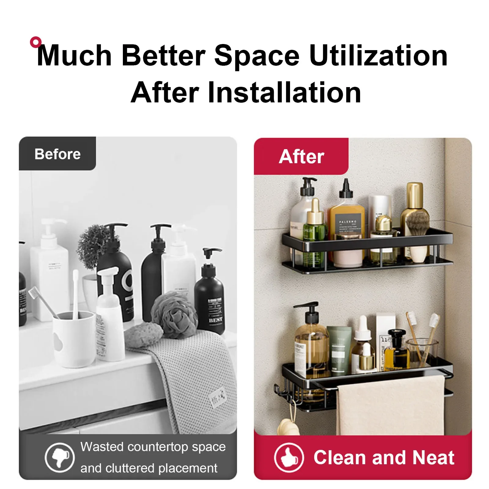 Bathroom Shelf No Drill Wall Mounted Shampoo Bottle Shower Corner Rack Toilet Storage Rack Aluminum Bathroom Kitchen Accessories - view 5