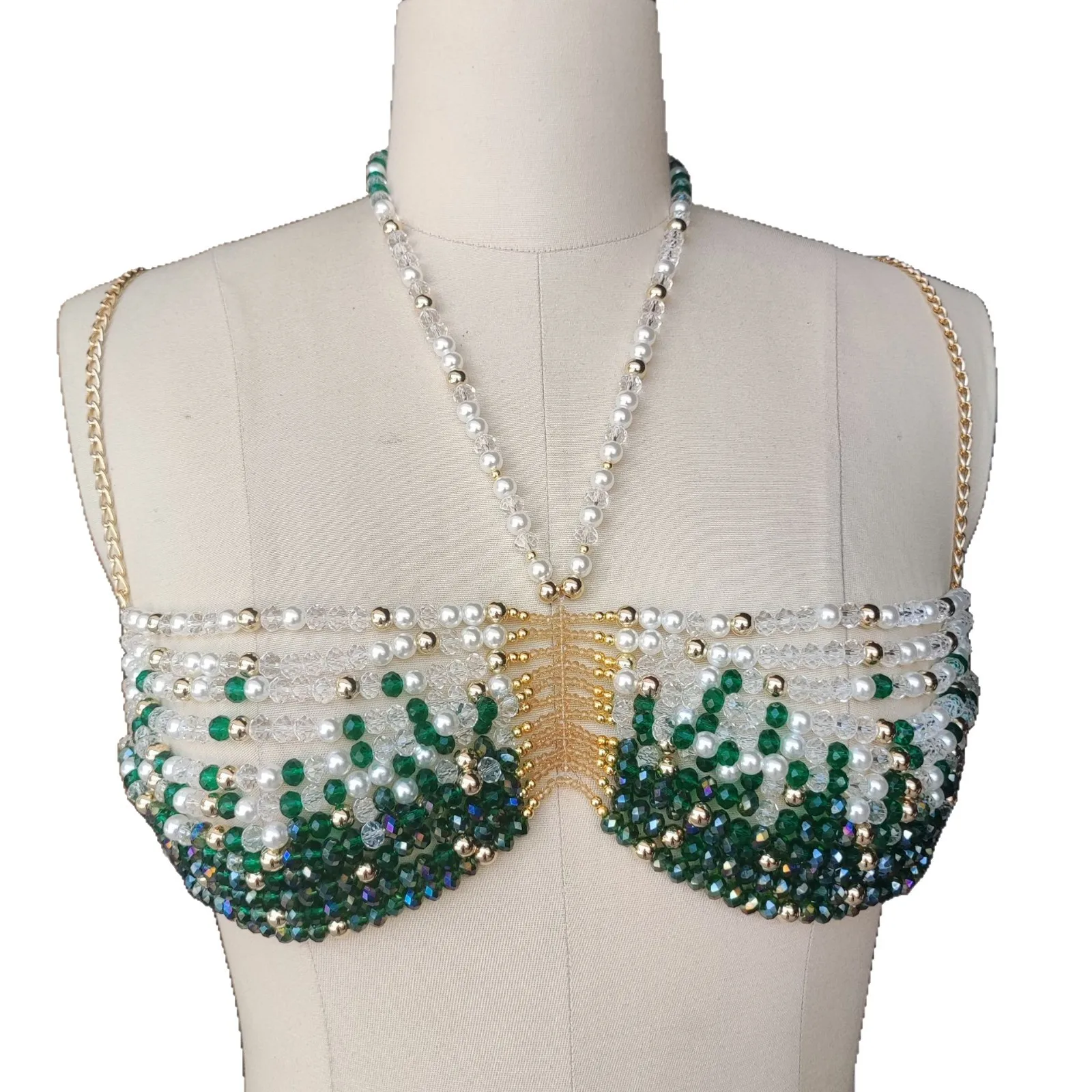 Europe And The United States Glass Crystal Beads Bust Body Chain Simple Sling Backless Beaded Bra Chain Beading Crops