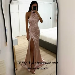 NFYN Halter Champagne Prom Dress Stain Trumpet Celebrity Dresses Side Split Women's Evening Dress Formal Gown 프롬 드레 Customized