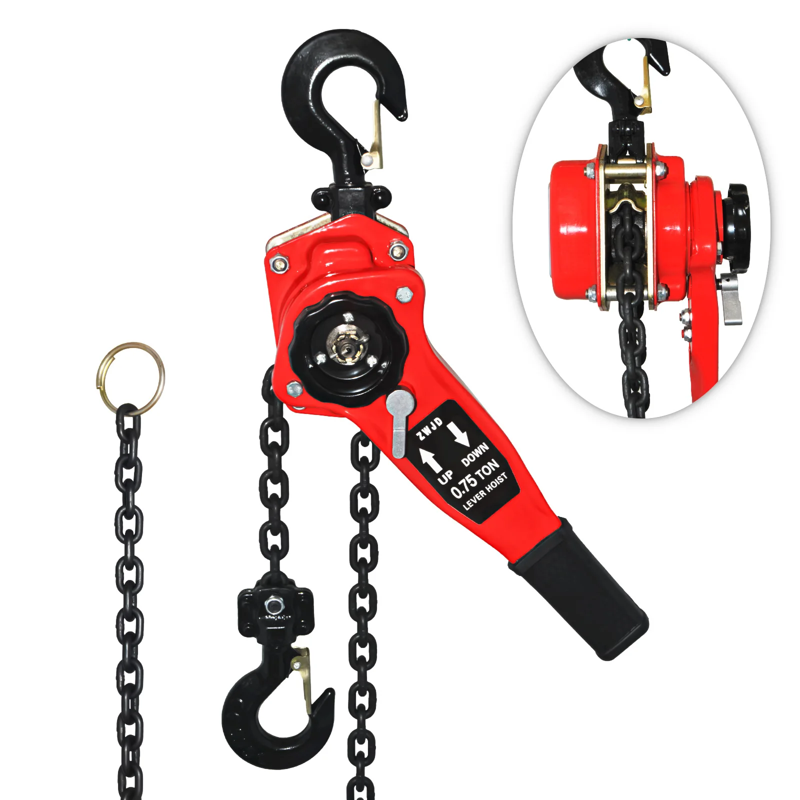 1650LBS Lever Chain Hoist 10FT, 0.75T 3M Manual Ratchet Chain Puller Hoist W/Portable Hooks For Building Garages Warehouse Autom