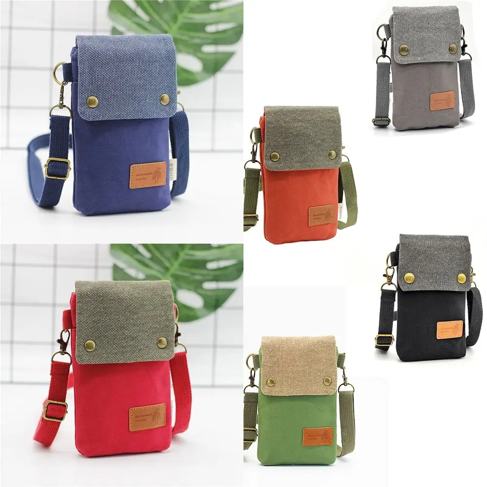 Fashion Simple Style Canvas Small Bag Portable Multi-functional Single Shoulder Messenger Bag Three Layer Phone Bag for Women