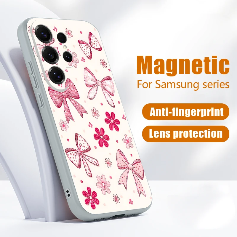 Lovely Cartoon Bowknots Case For Samsung A57 A37 A17 A56 A55 A54 5G S22 S23 Plus S24 FE S25 Edge S26 Ultra Magnetic Matte Cover