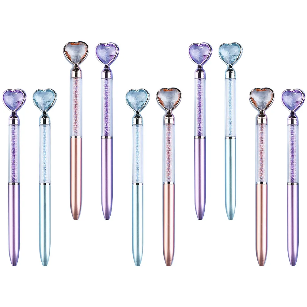 

10 шт. красочные хрустальные ручки с зыбучим песком, креативный дизайн в виде сердца любви, студенческая ручка для письма, портативная шариковая ручка для ежедневного использования