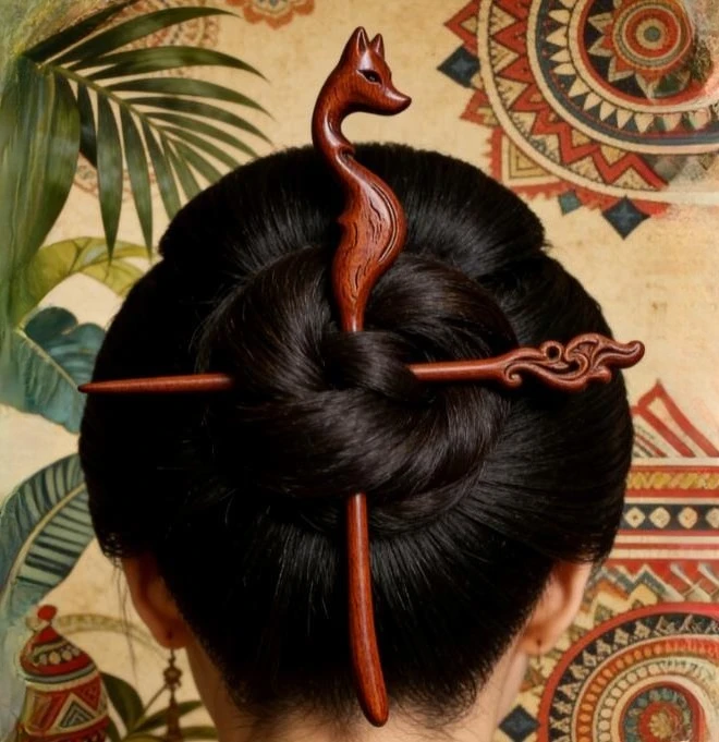 

Natural Lightning Jujube Wood Fox Carved Hairpin Taoist Magic Artifact Handmade Lucky Amulet Hair Accessories for Women