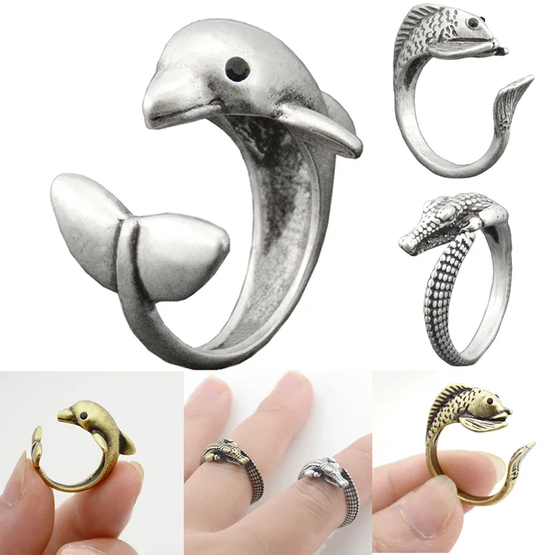 1 Piece Cute Matal Black Crystal Eye Octopus & Sea Animal Couple Rings For Women Anel Wrap Ring Men Jewelry Best Gifts For Girls